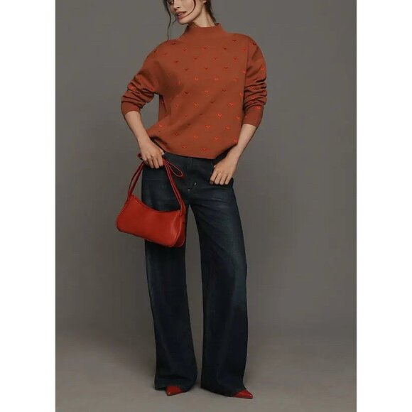 Anthropologie Maeve CARYS Mock Neck Sweater Womens Small Cedar Hearts Oversized - Picture 11 of 11